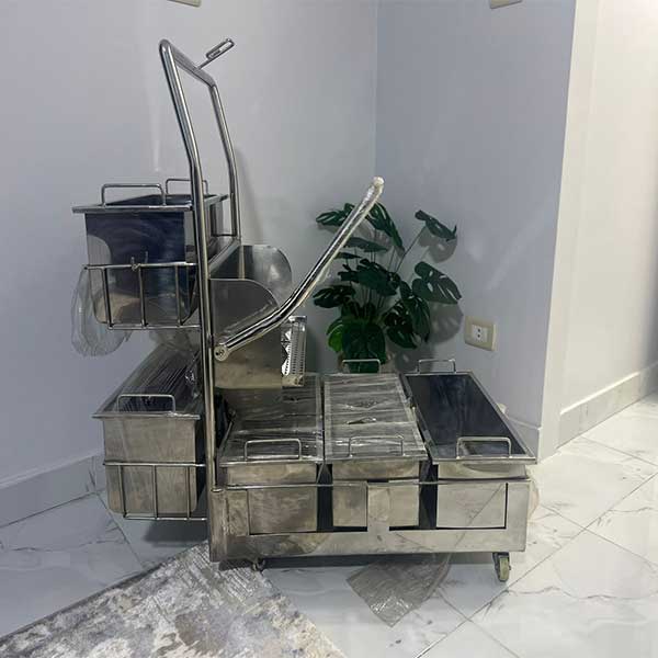 Stainless Steel Tri-bucket Cleaning Trolley